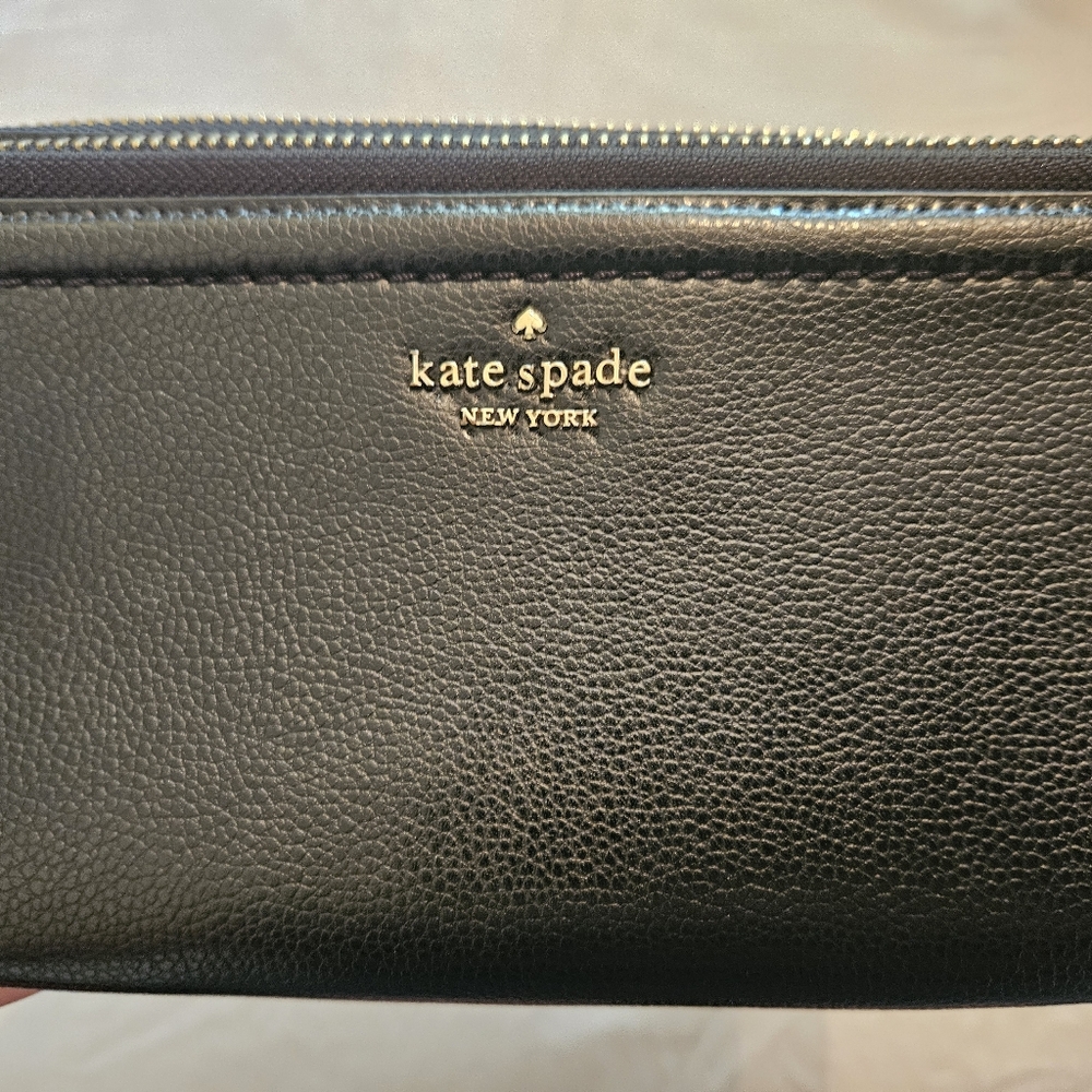 Kate Spade Black Pebble Leather Large Slim Wallet with Gold Accents. LIKE NEW.
